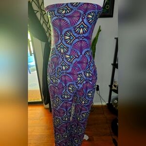 Zara Trafaluc Fan Print Strapless Purple Jumpsuit Size S